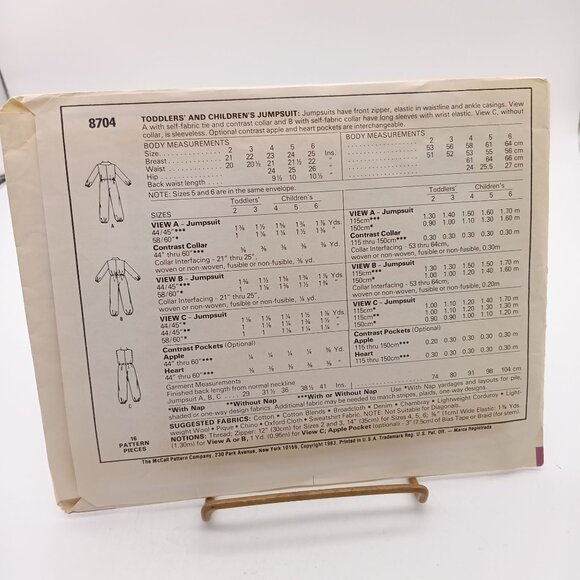 Vintage McCall's 8704 Toddler & Children's Jumpsuit Sewing Pattern Size 2 UNCUT - Picture 2 of 2